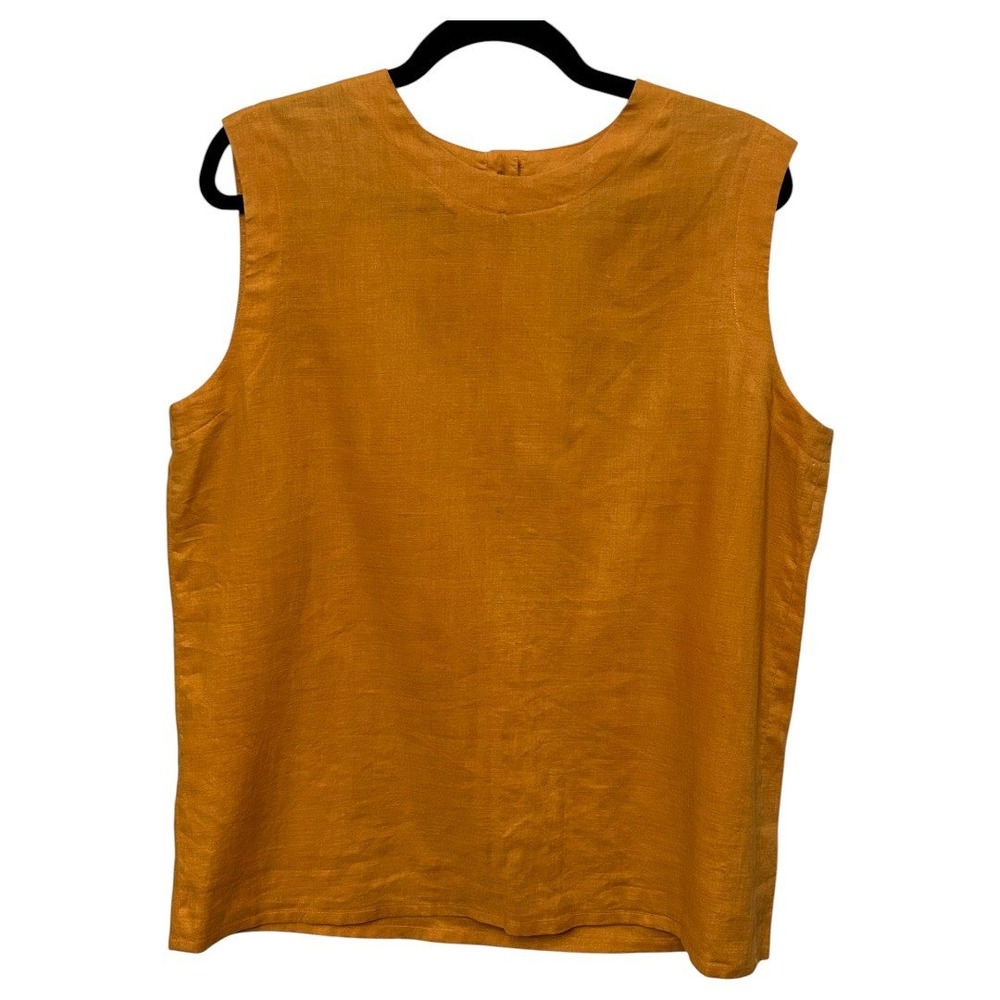 Vintage Talbots Sleeveless Top Button Back Linen Casual Blouse Size 14